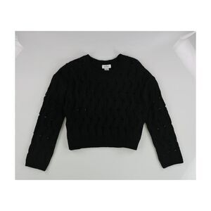 JUST POLLY Womens Destructed Crewneck Knit Sweater, Black, NWT